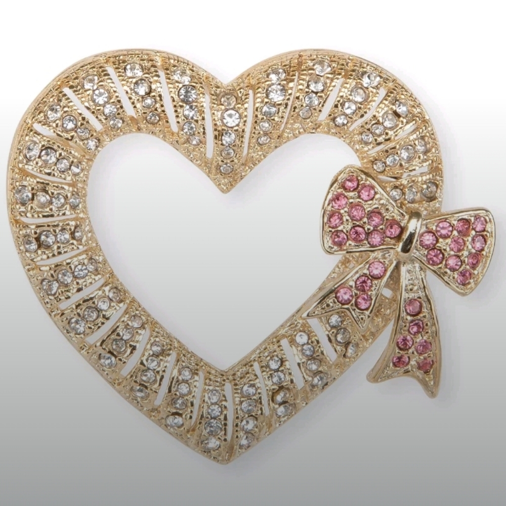Holiday Lane-Pave " Heart & Bow 🎀 " Brooch-Pin 🩷